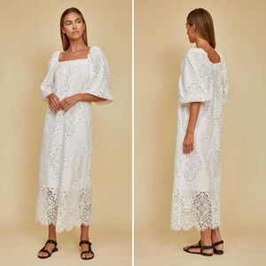 Hunter Bell Remy White Lace Crochet Maxi Dress Size Small